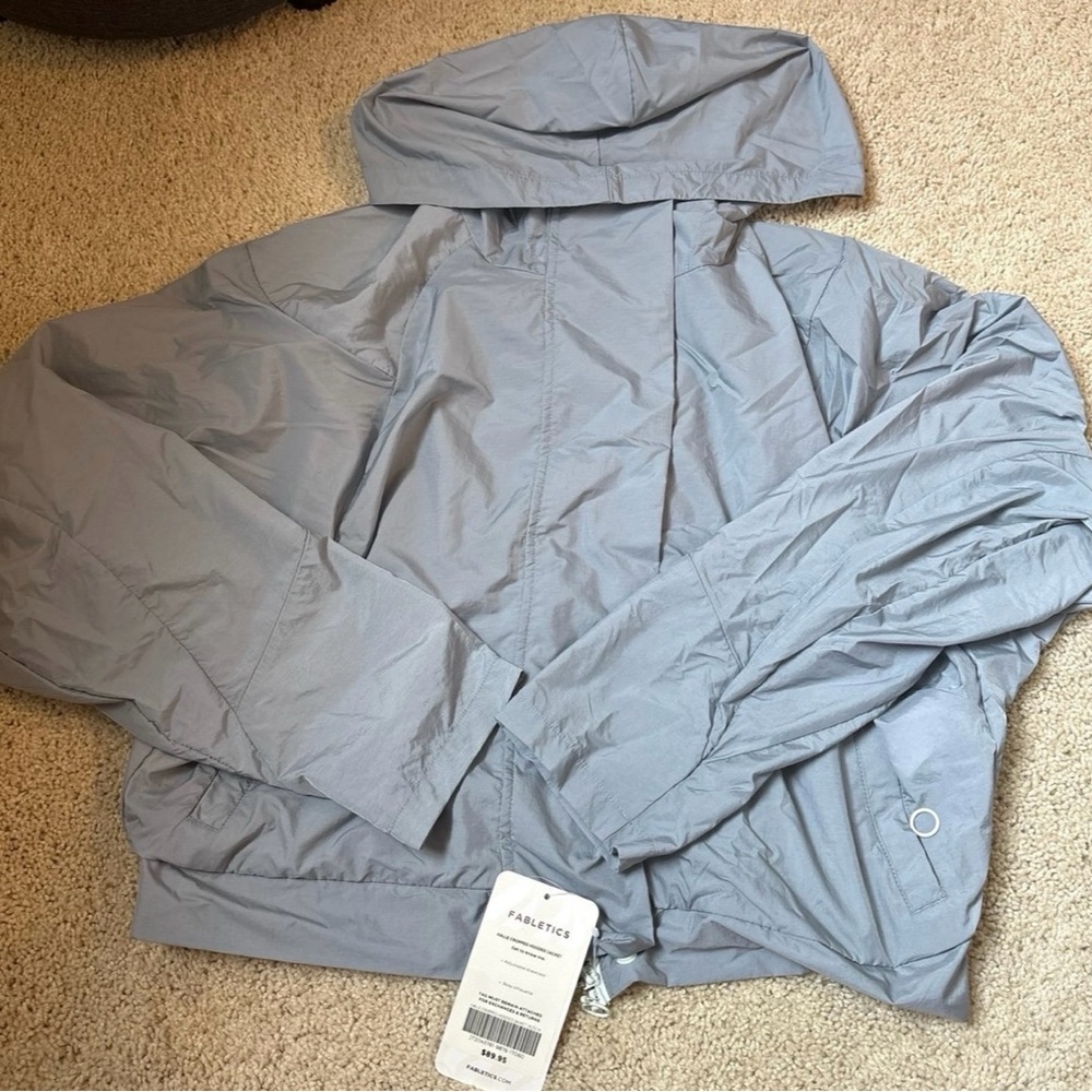 Fabletics Gray Windbreaker Jacket Lightweight Hooded